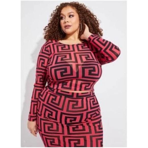 Curvy Girl by Ashley Stewart Top. Melissa Mesh Geo Print Plus Sz 2XL. *Top Only - Picture 9 of 9